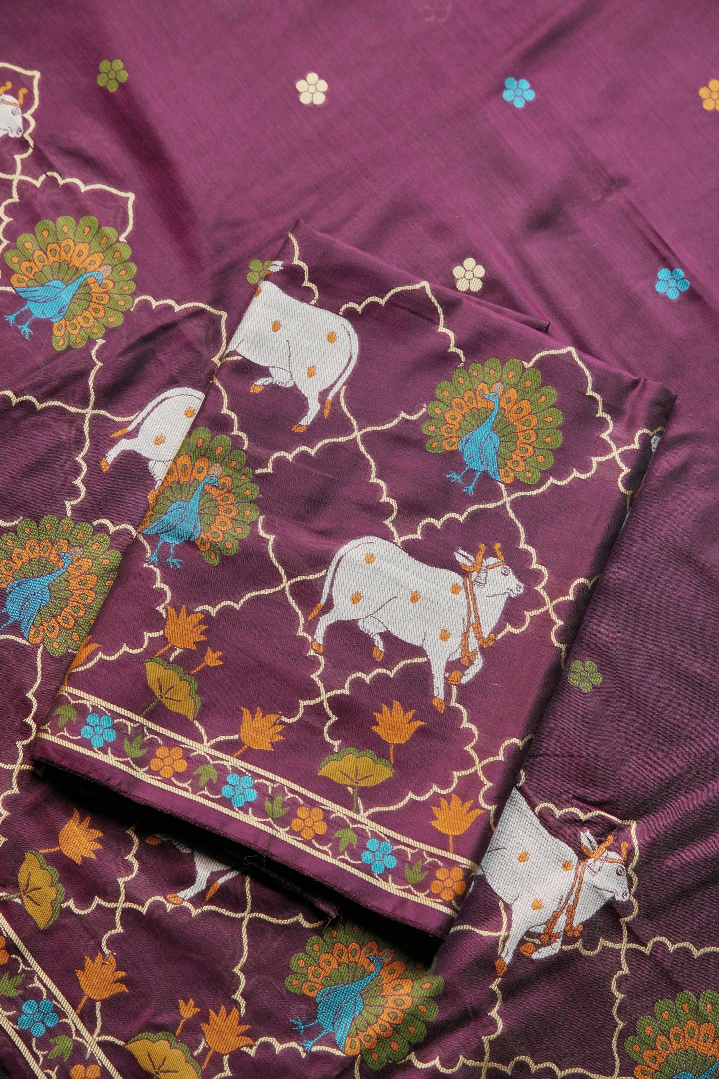 Regal Touch Wine Pichwai Jamdani Soft Cotton Unstitched Suit Set