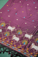 Regal Touch Wine Pichwai Jamdani Soft Cotton Unstitched Suit Set