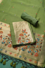 Élan Ethnic Green Raw Silk Unstitched Suit Set