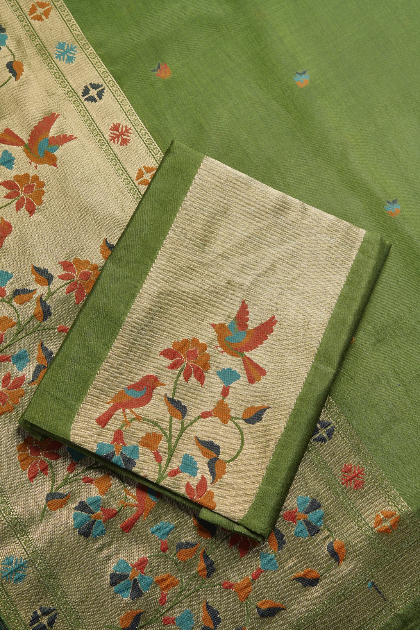 Élan Ethnic Green Raw Silk Unstitched Suit Set
