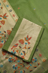 Élan Ethnic Green Raw Silk Unstitched Suit Set