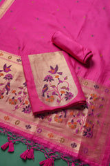 Élan Ethnic Pink Raw Silk Unstitched Suit Set