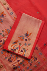 Élan Ethnic Red Raw Silk Unstitched Suit Set