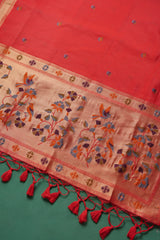 Élan Ethnic Red Raw Silk Unstitched Suit Set