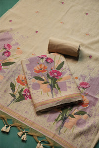 Blush Fabric Beige Muga Cotton Unstitched Suit Set