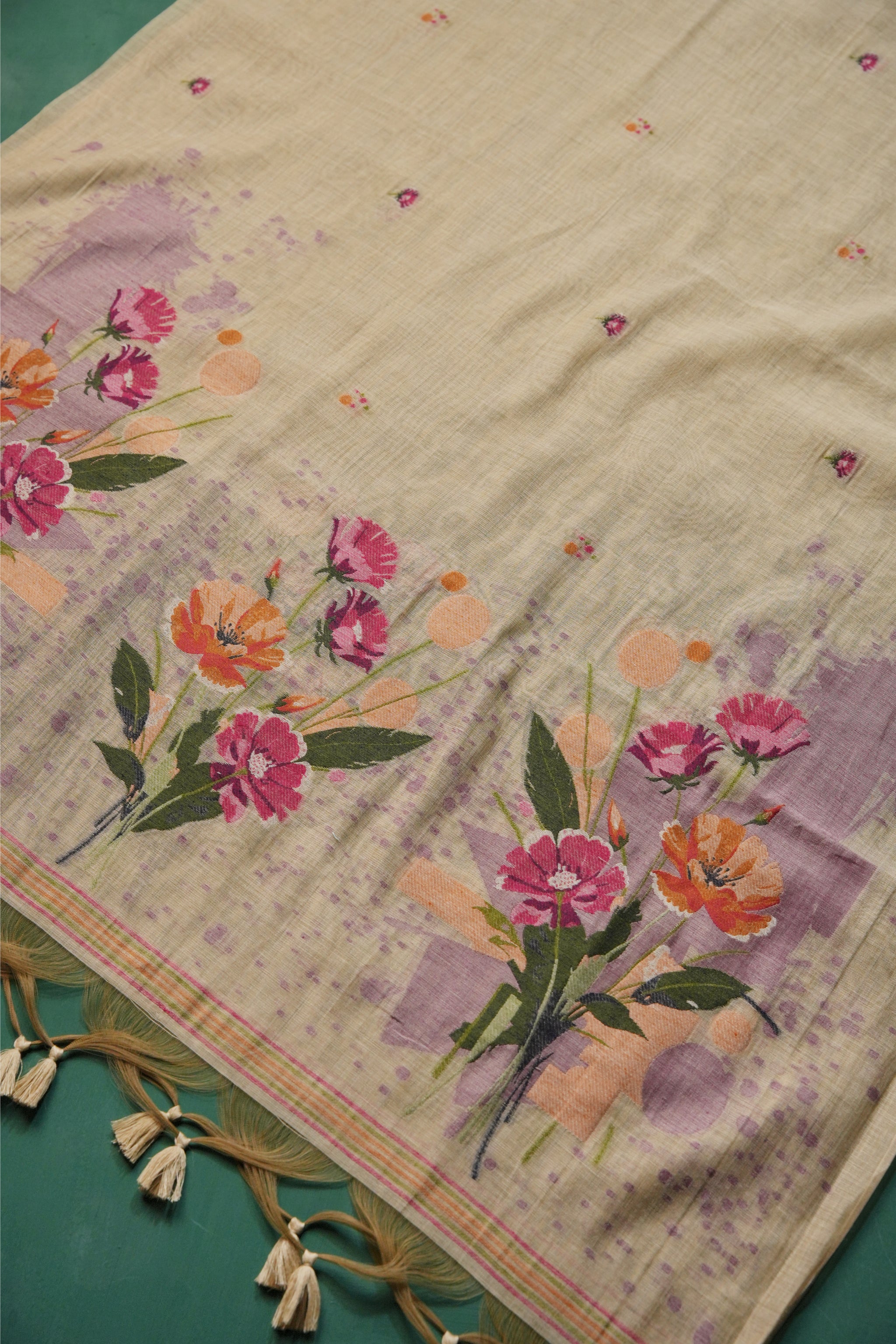 Blush Fabric Beige Muga Cotton Unstitched Suit Set