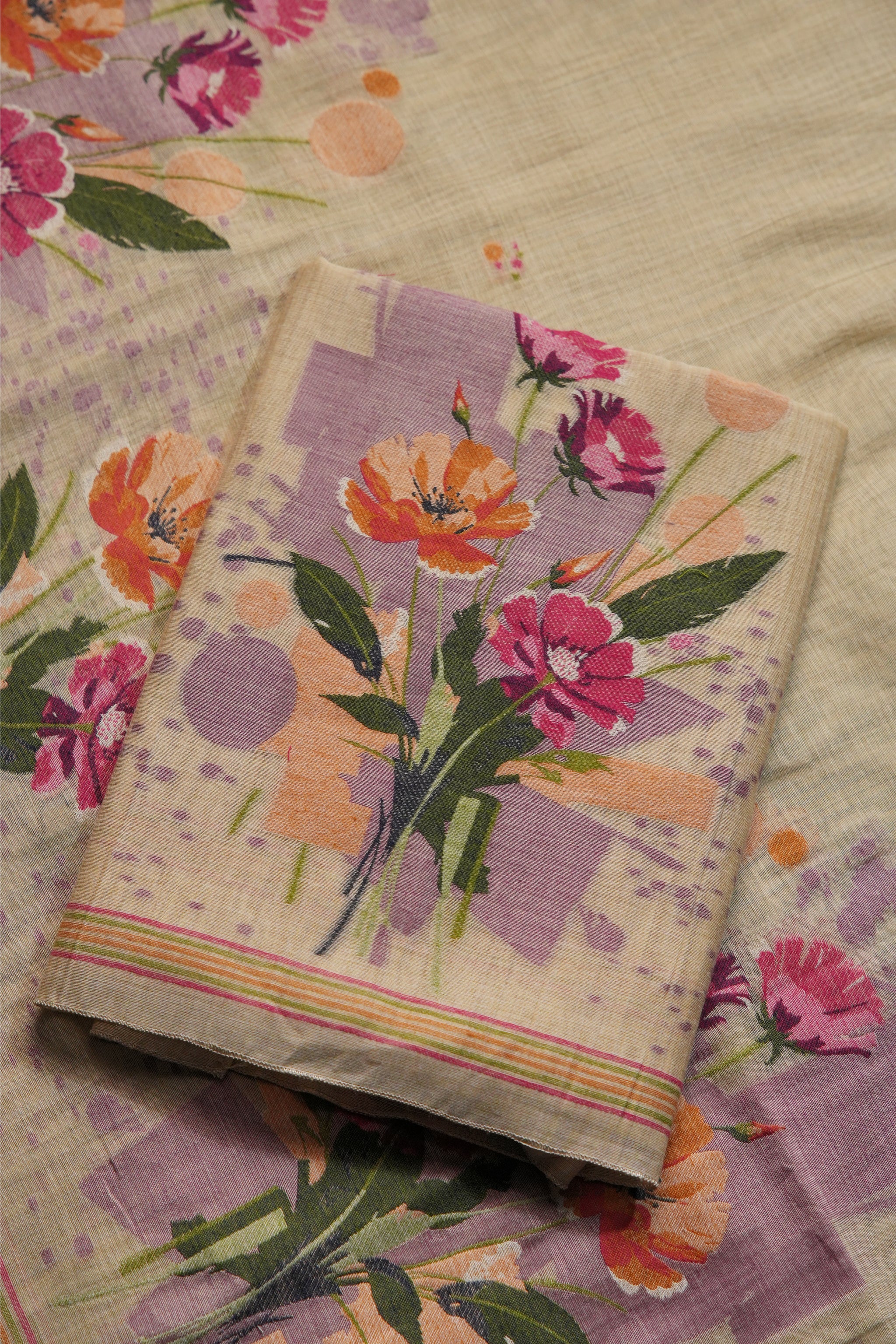 Blush Fabric Beige Muga Cotton Unstitched Suit Set