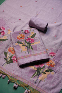 Blush Fabric Lavender Muga Cotton Unstitched Suit Set