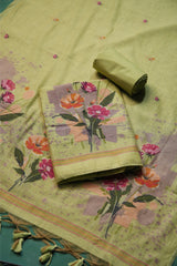 Blush Fabric Green Muga Cotton Unstitched Suit Set