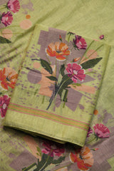 Blush Fabric Green Muga Cotton Unstitched Suit Set