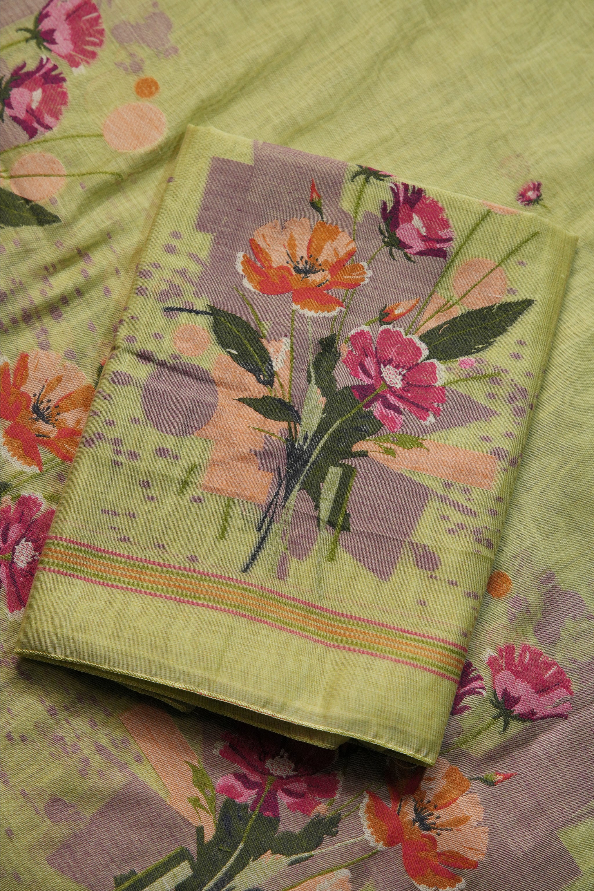 Blush Fabric Green Muga Cotton Unstitched Suit Set