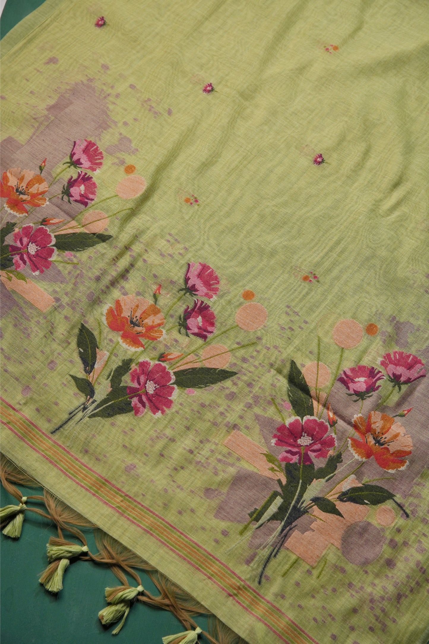 Blush Fabric Green Muga Cotton Unstitched Suit Set