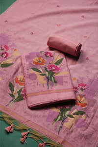 Blush Fabric Pink Muga Cotton Unstitched Suit Set