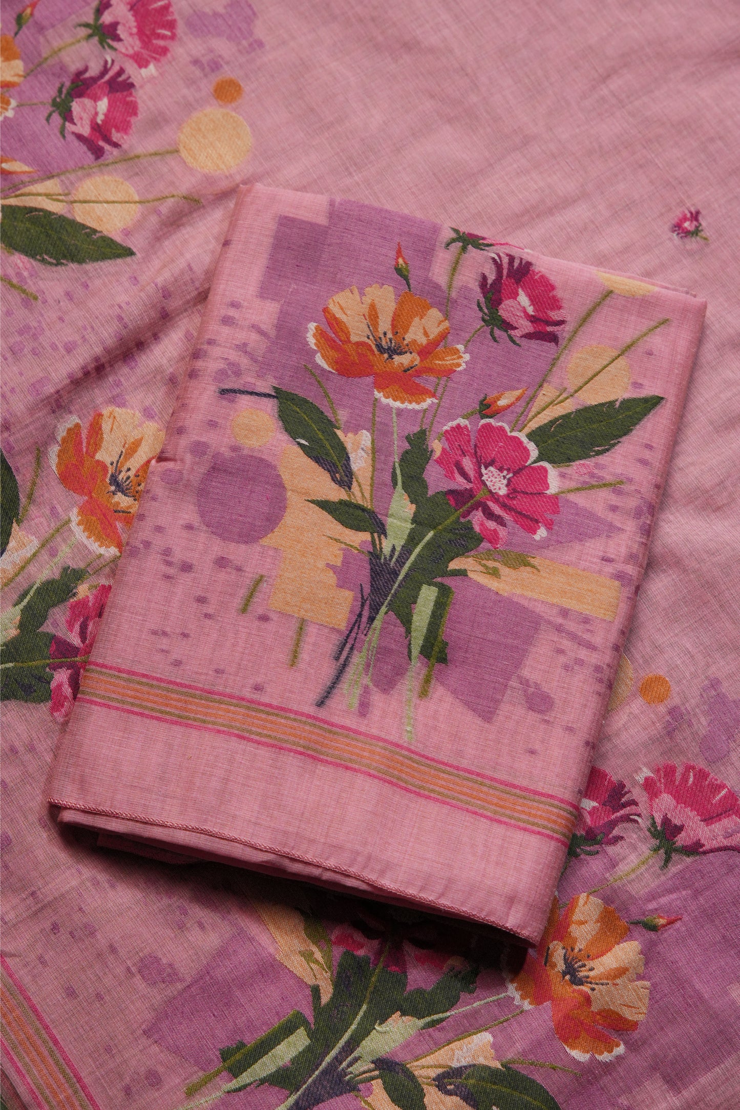 Blush Fabric Pink Muga Cotton Unstitched Suit Set