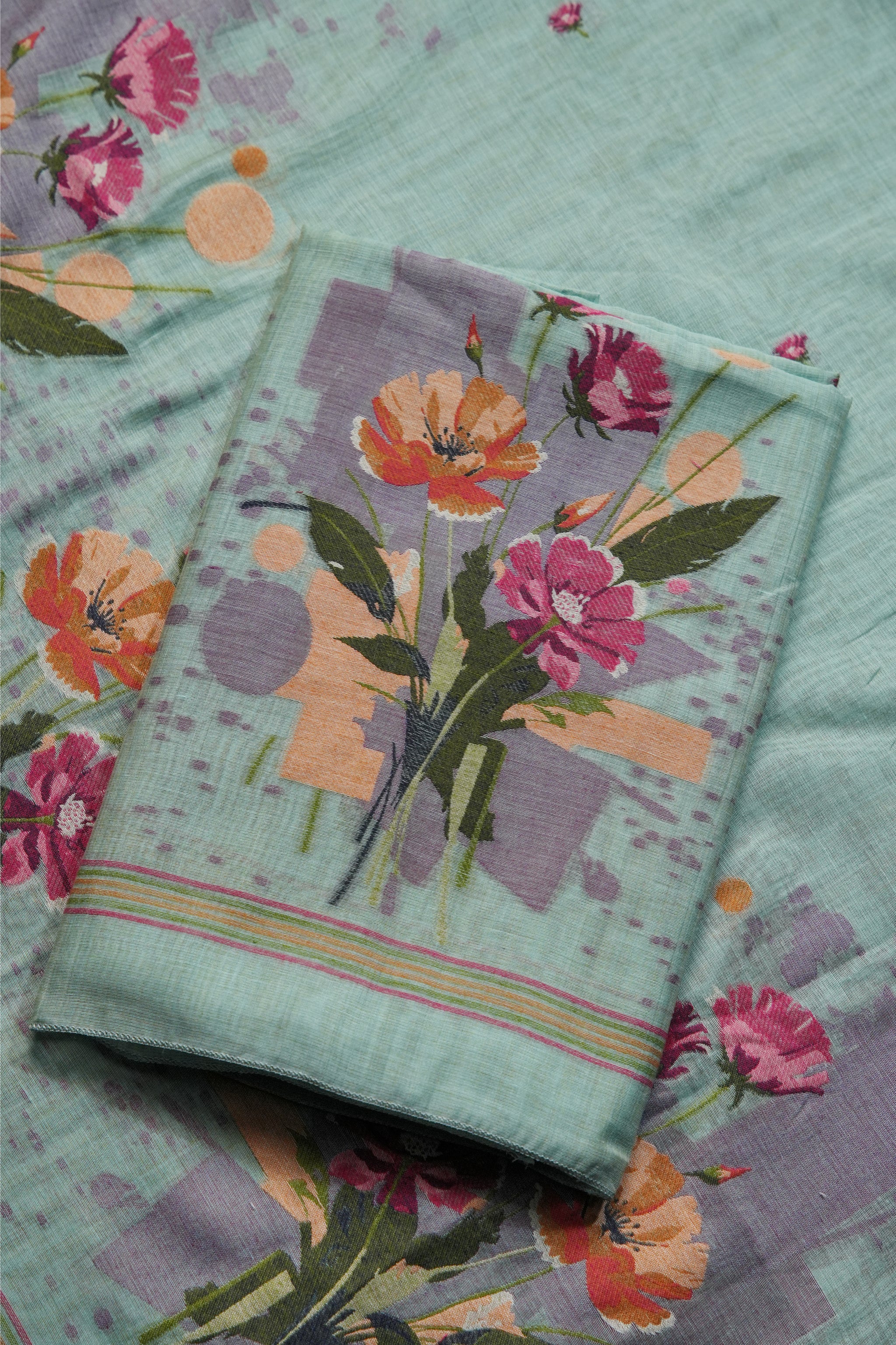 Blush Fabric Blue Muga Cotton Unstitched Suit Set