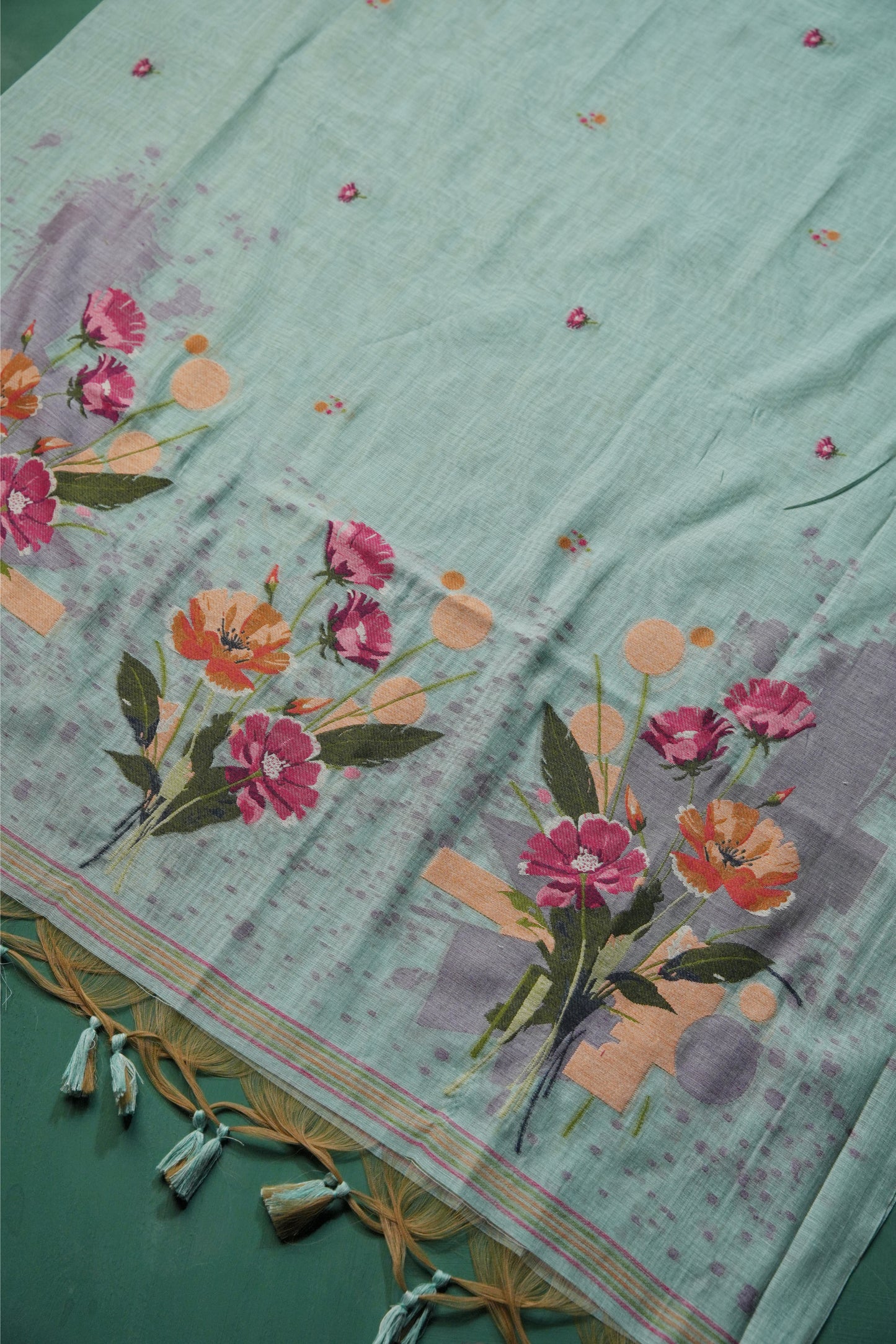 Blush Fabric Blue Muga Cotton Unstitched Suit Set