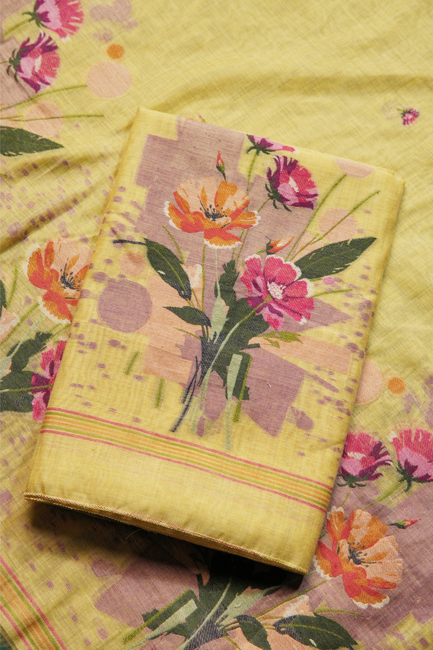 Blush Fabric Yellow Muga Cotton Unstitched Suit Set