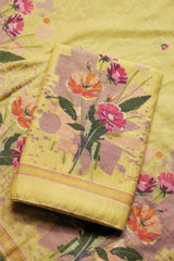 Blush Fabric Yellow Muga Cotton Unstitched Suit Set