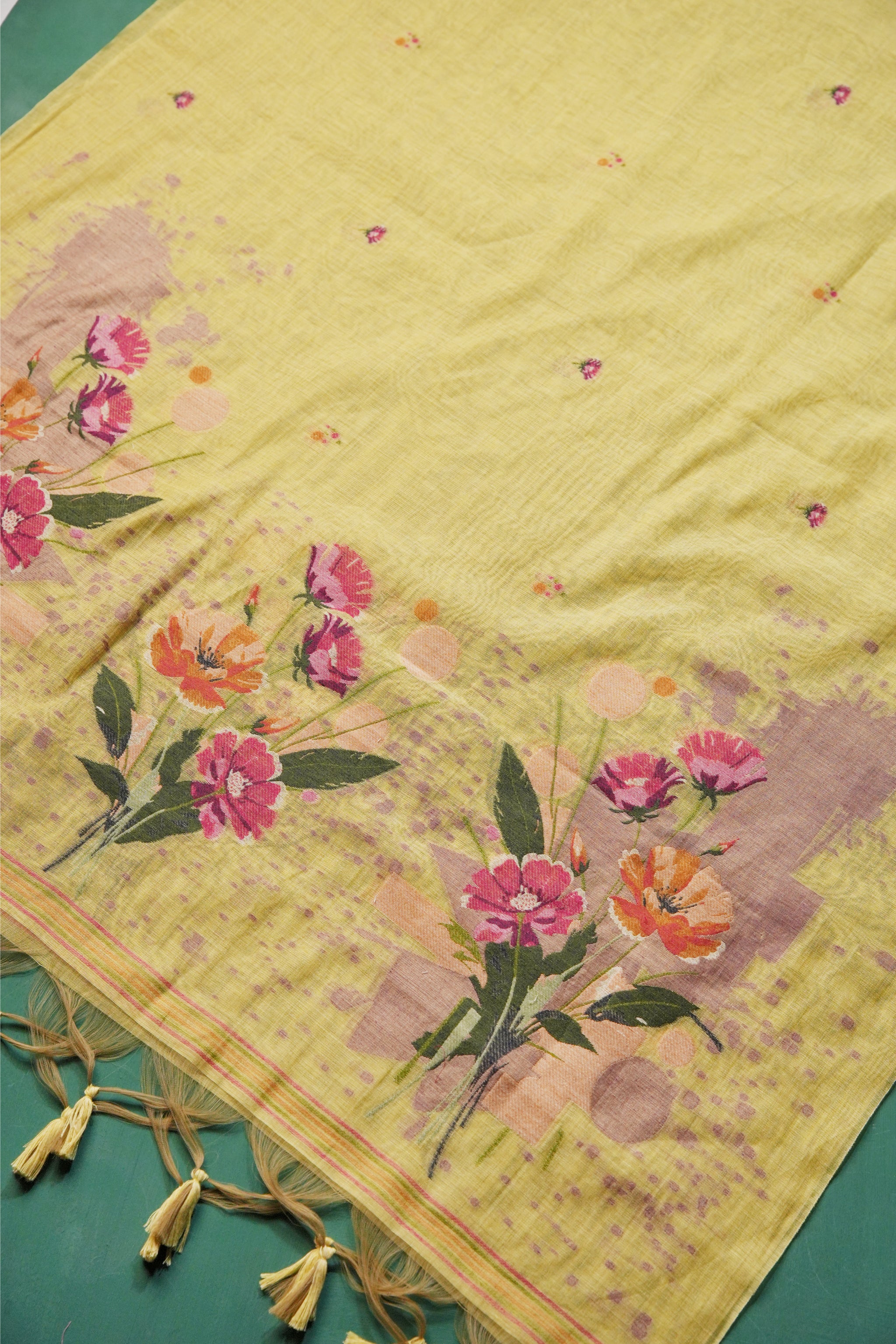 Blush Fabric Yellow Muga Cotton Unstitched Suit Set