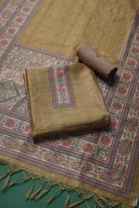 Celestique Green Tussar Unstitched Suit Set