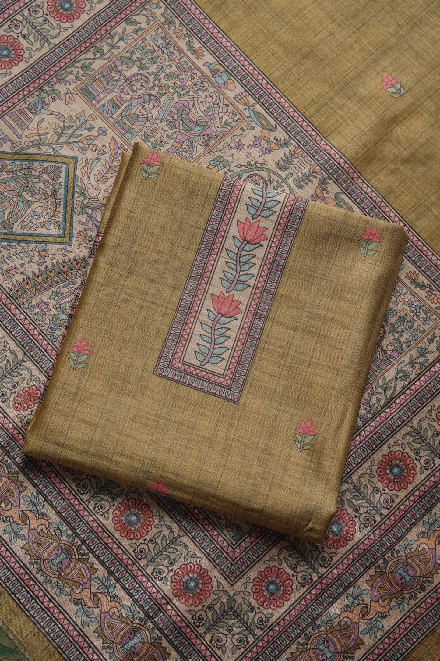 Celestique Green Tussar Unstitched Suit Set