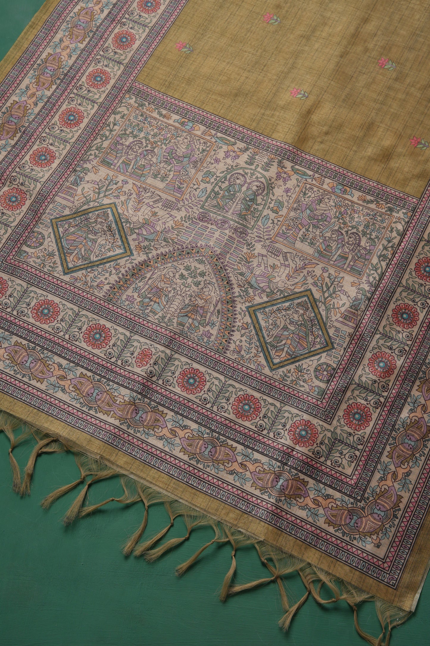 Celestique Green Tussar Unstitched Suit Set