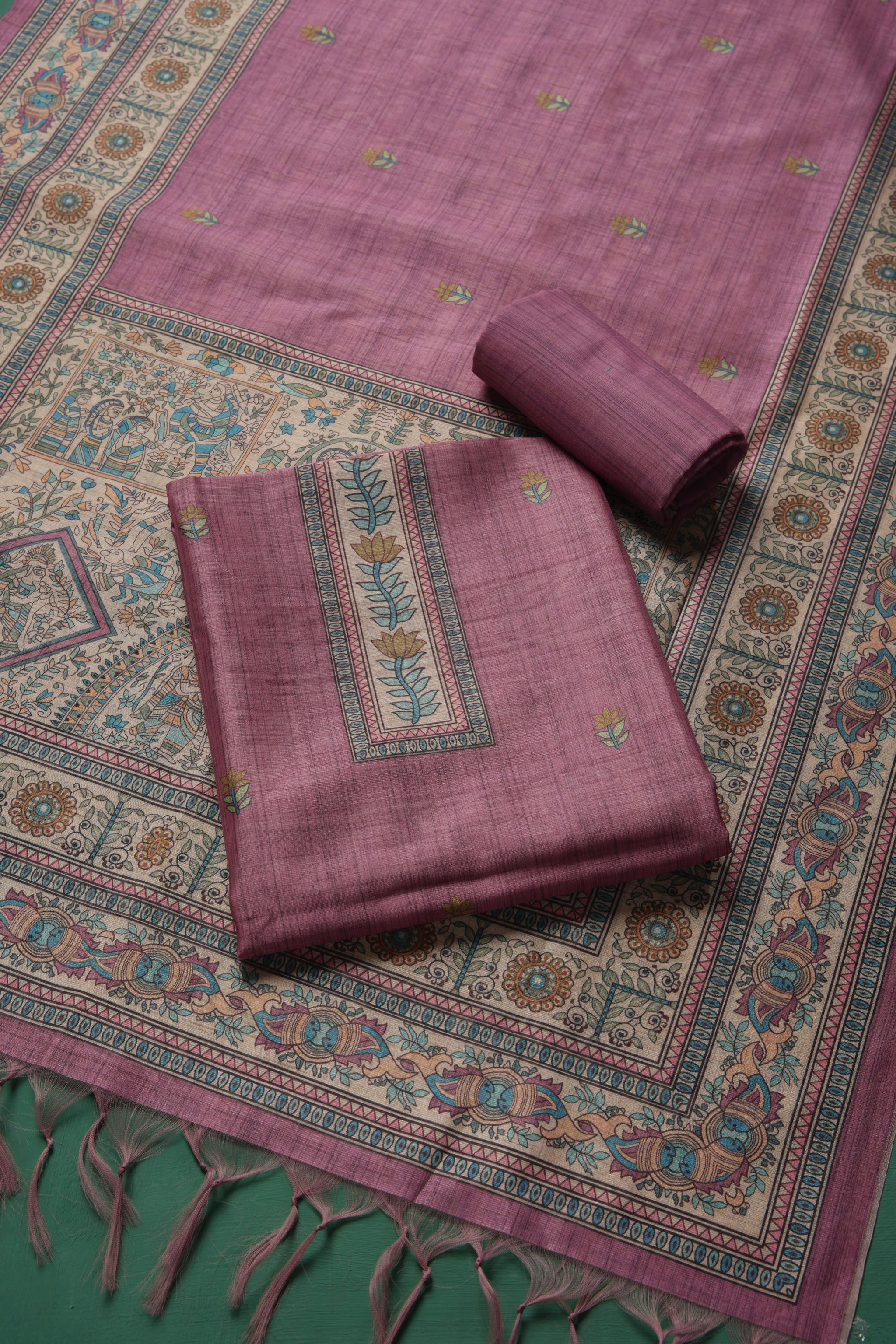 Celestique Mauve Tussar Unstitched Suit Set