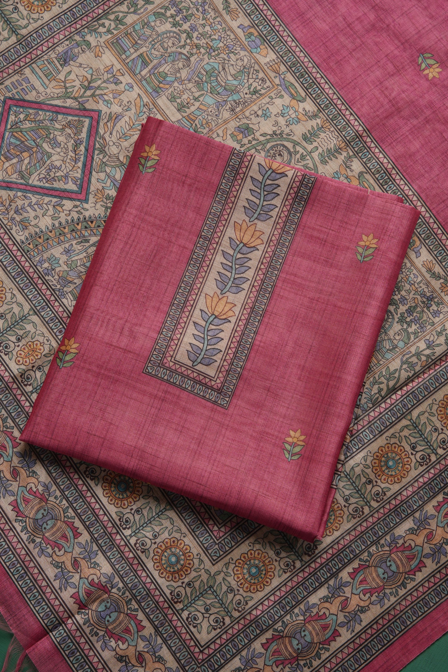 Celestique Pink Tussar Unstitched Suit Set