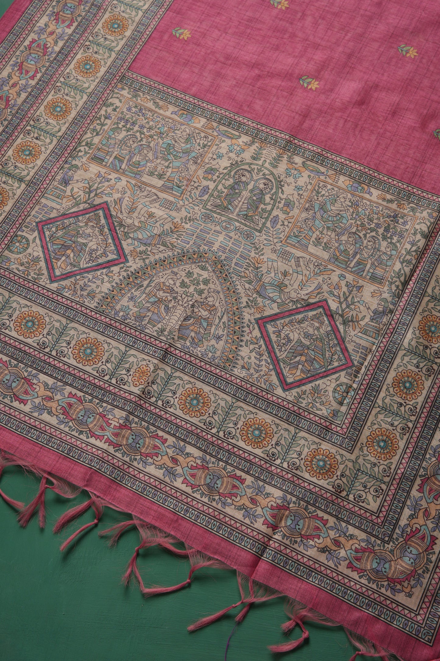 Celestique Pink Tussar Unstitched Suit Set