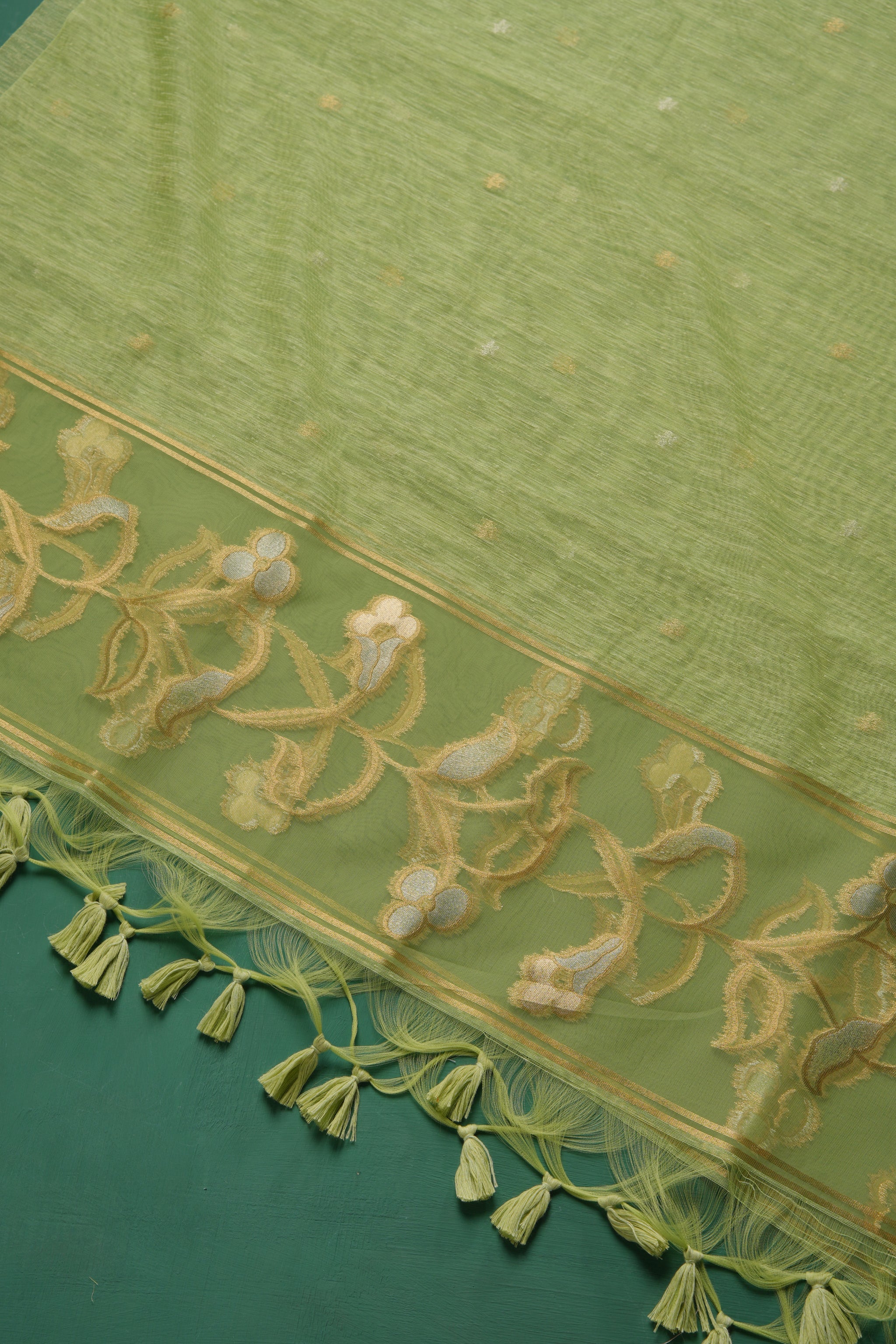 Silk & Sage Green Muga Silk Unstitched Suit Set
