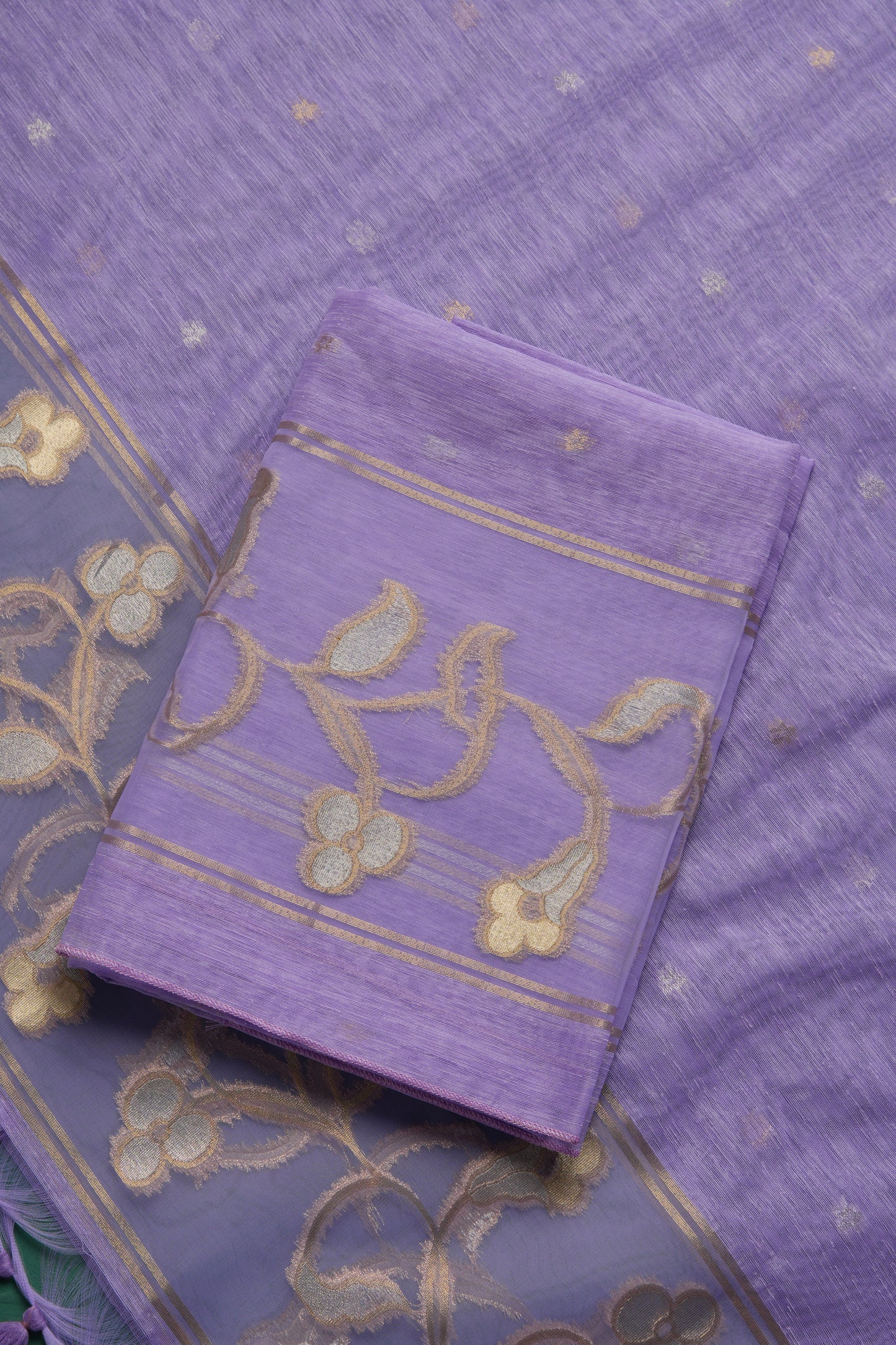 Silk & Sage Lavender Muga Silk Unstitched Suit Set
