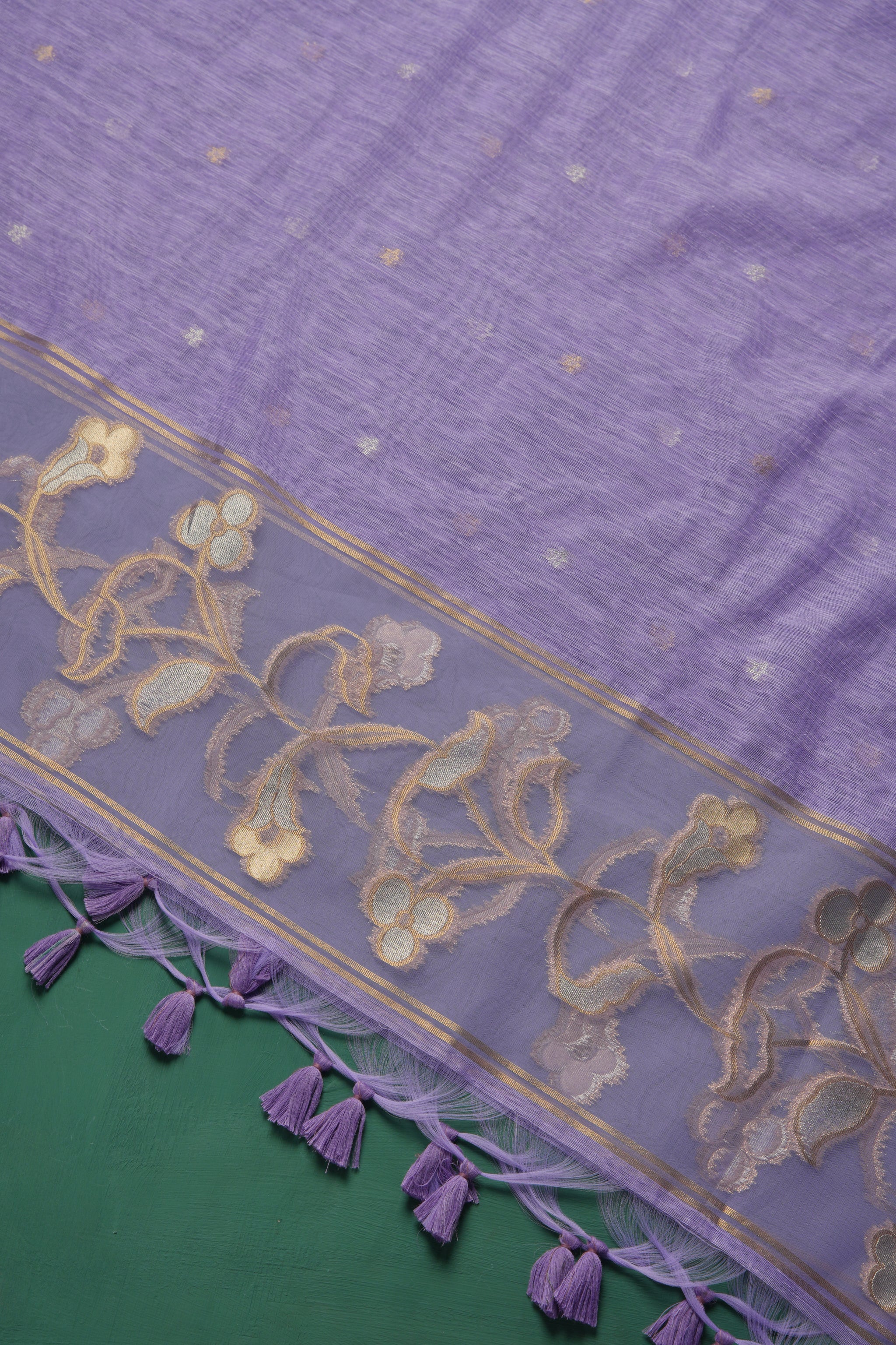 Silk & Sage Lavender Muga Silk Unstitched Suit Set