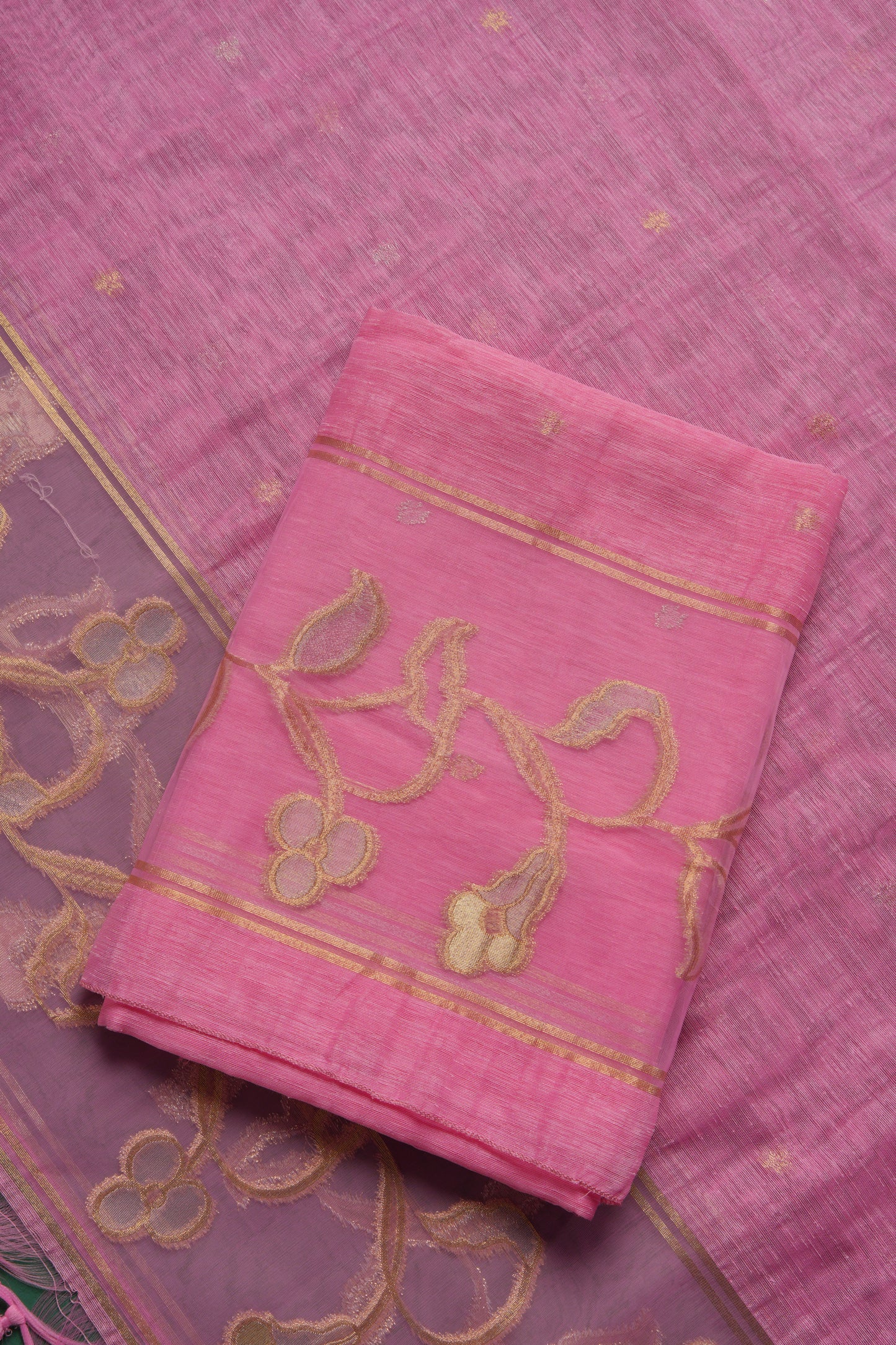 Silk & Sage Pink Muga Silk Unstitched Suit Set