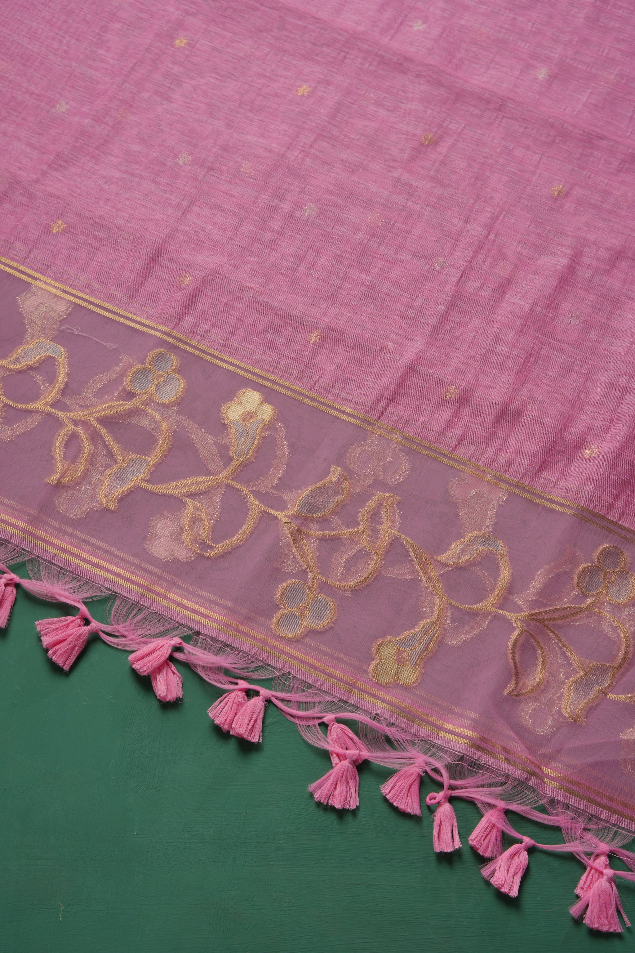 Silk & Sage Pink Muga Silk Unstitched Suit Set