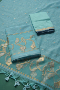 Silk & Sage Blue Muga Silk Unstitched Suit Set