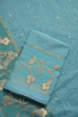 Silk & Sage Blue Muga Silk Unstitched Suit Set
