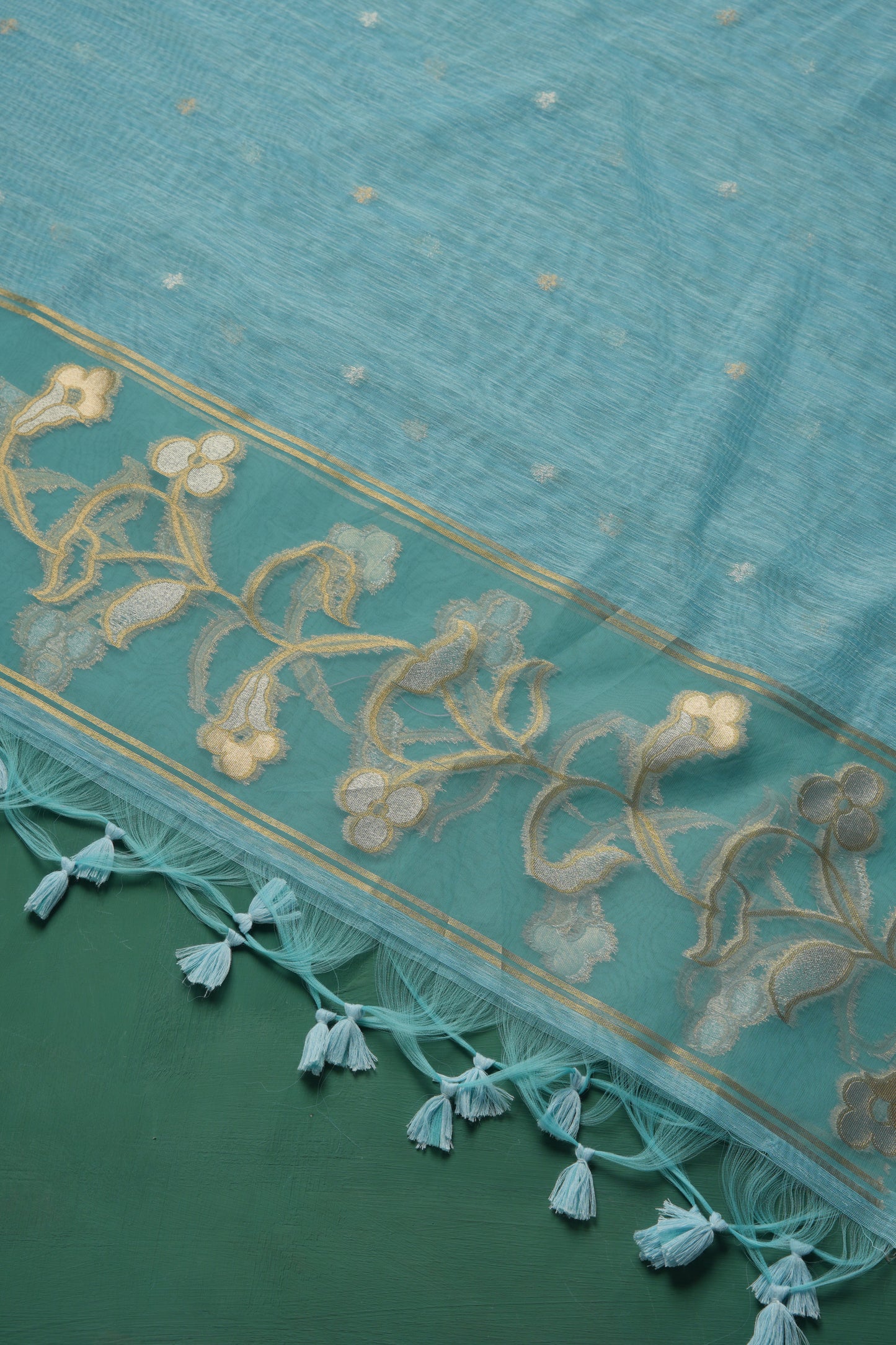 Silk & Sage Blue Muga Silk Unstitched Suit Set