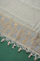 Silk & Sage White Muga Silk Unstitched Suit Set