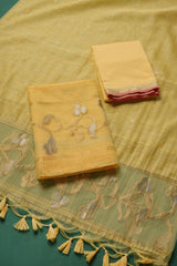 Silk & Sage Yellow Muga Silk Unstitched Suit Set