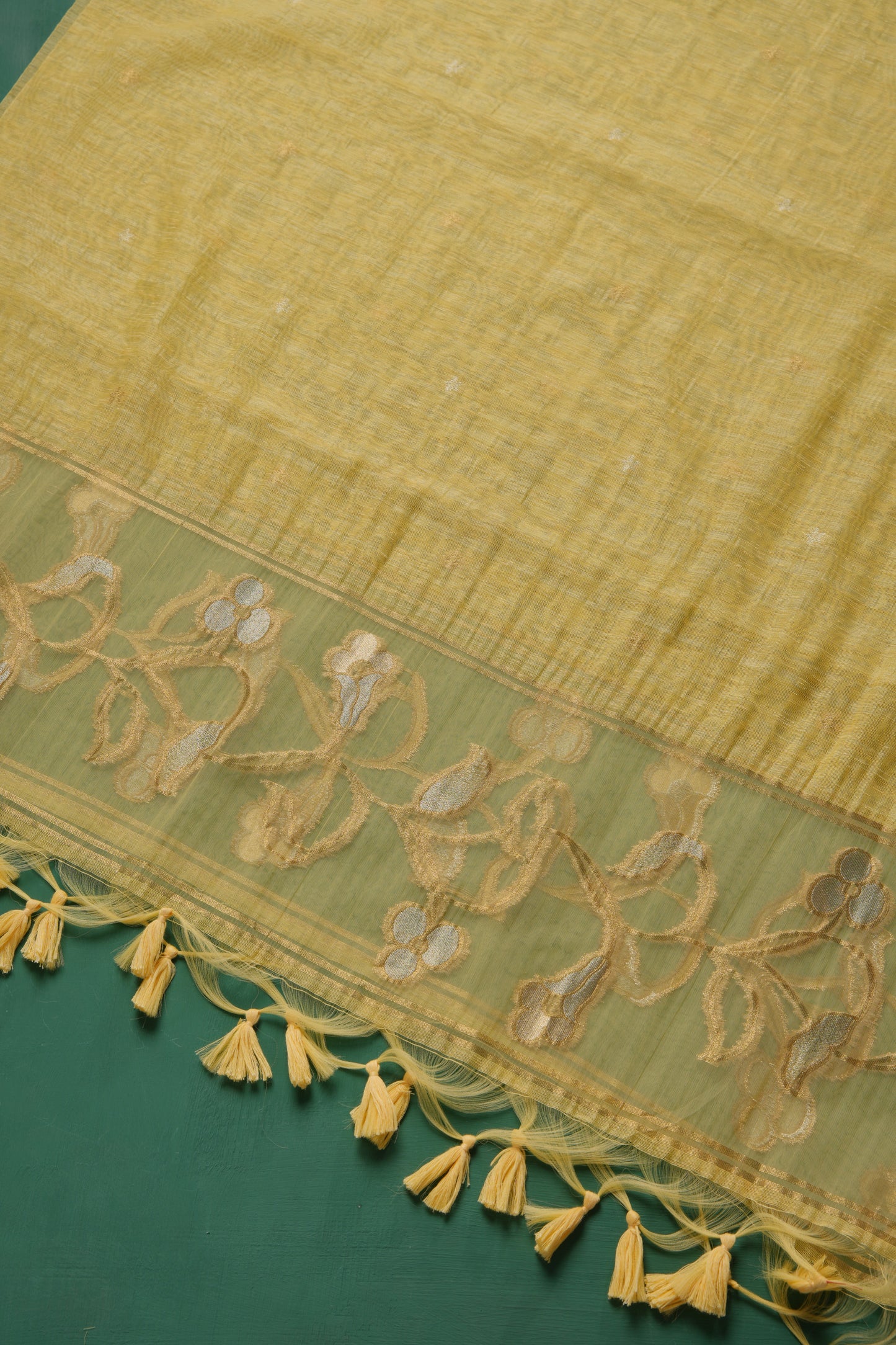 Silk & Sage Yellow Muga Silk Unstitched Suit Set