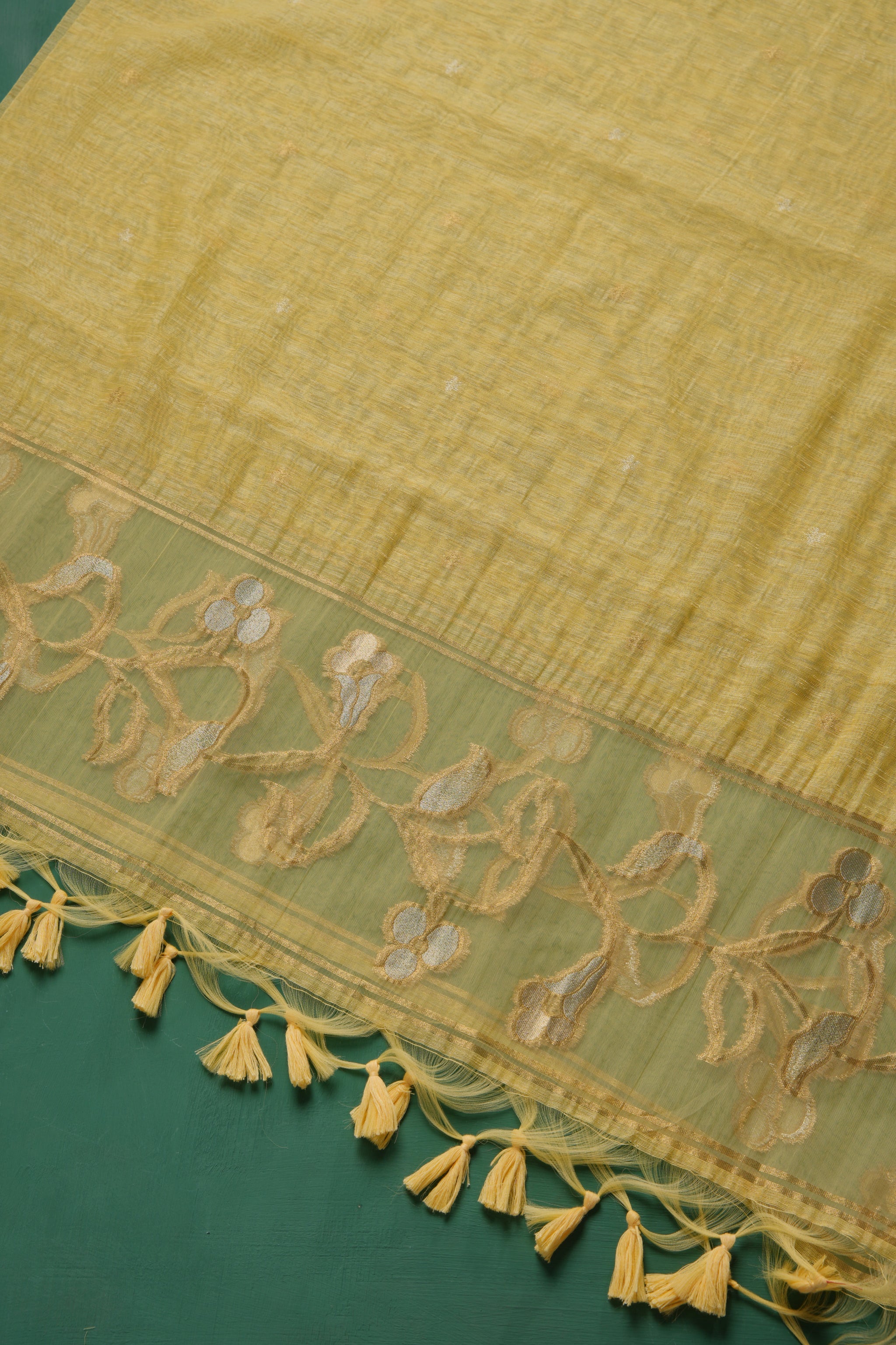 Silk & Sage Yellow Muga Silk Unstitched Suit Set
