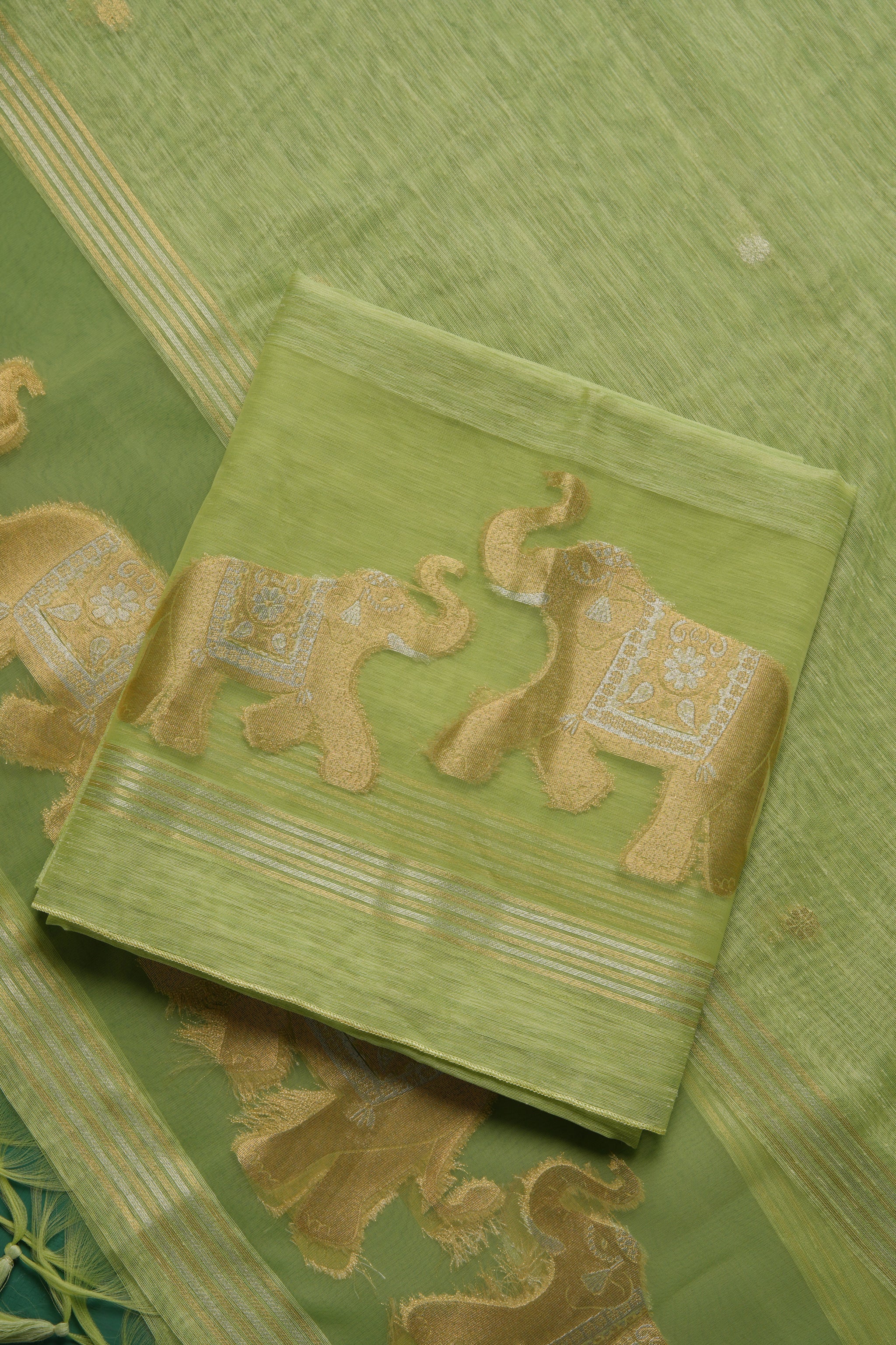 Pastel Threads Green Muga Silk Unstitched Suit Set