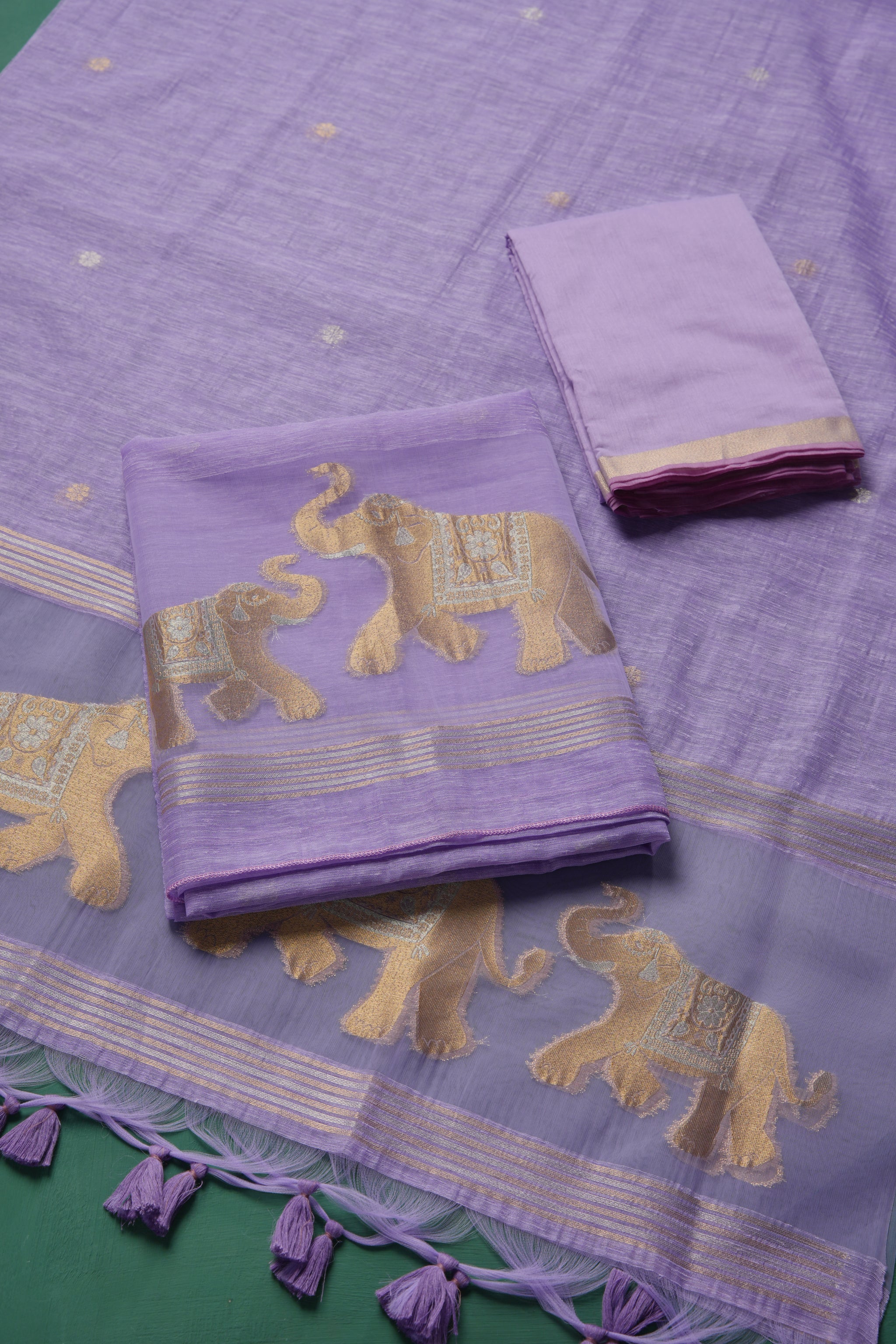 Pastel Threads Lavender Muga Silk Unstitched Suit Set