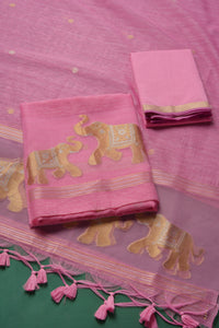 Pastel Threads Pink Muga Silk Unstitched Suit Set