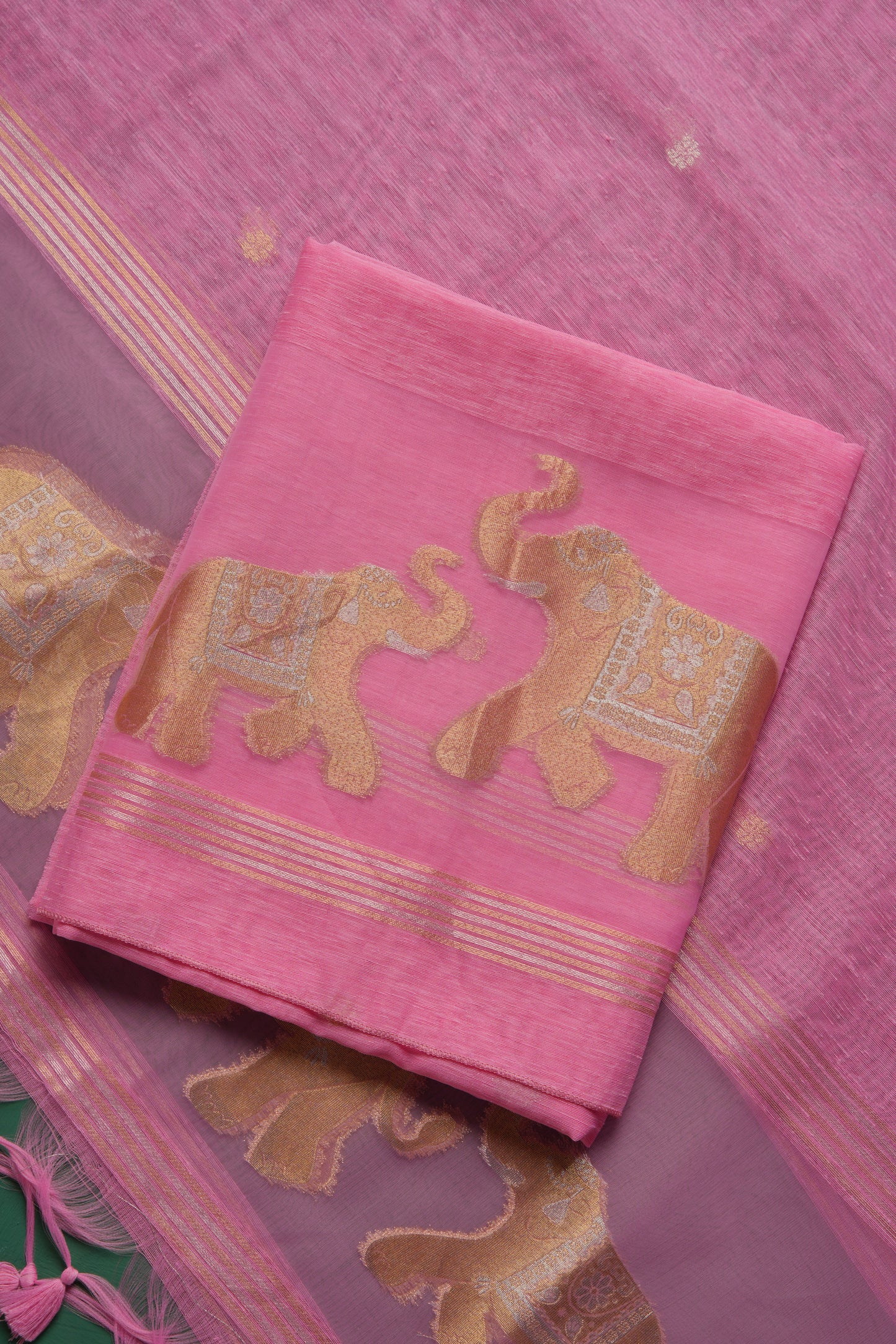 Pastel Threads Pink Muga Silk Unstitched Suit Set