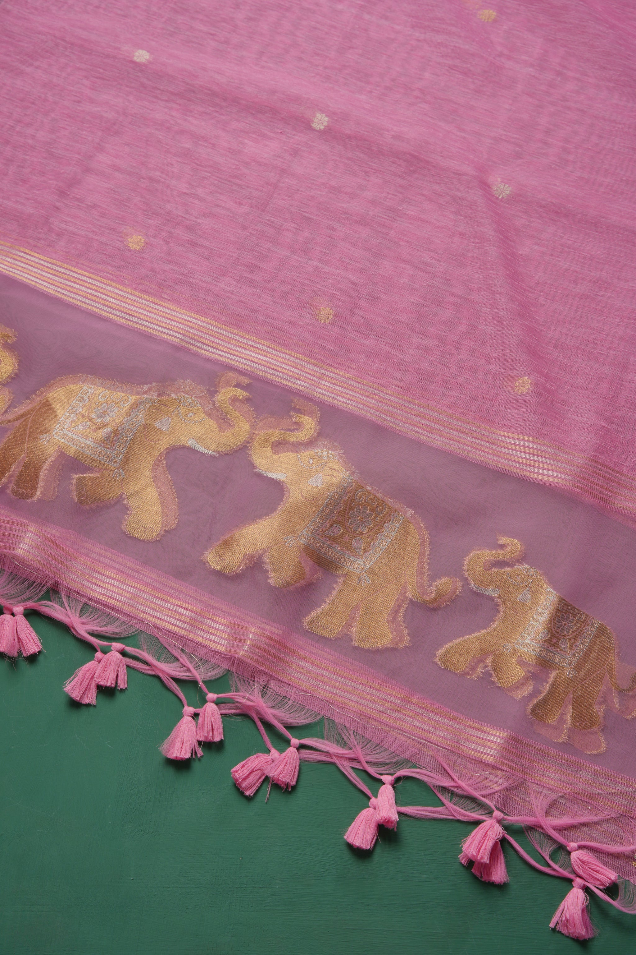 Pastel Threads Pink Muga Silk Unstitched Suit Set
