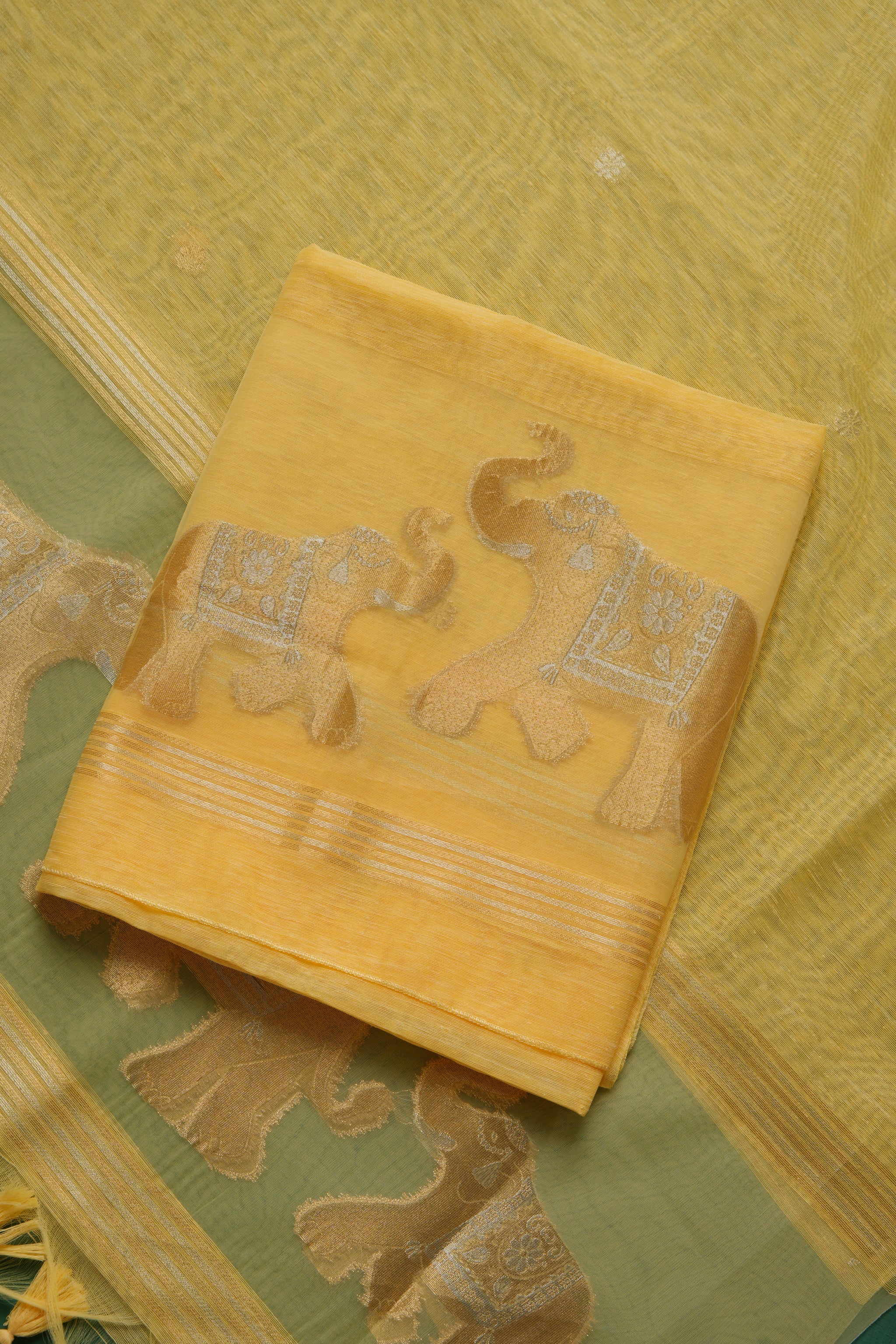 Pastel Threads Yellow Muga Silk Unstitched Suit Set