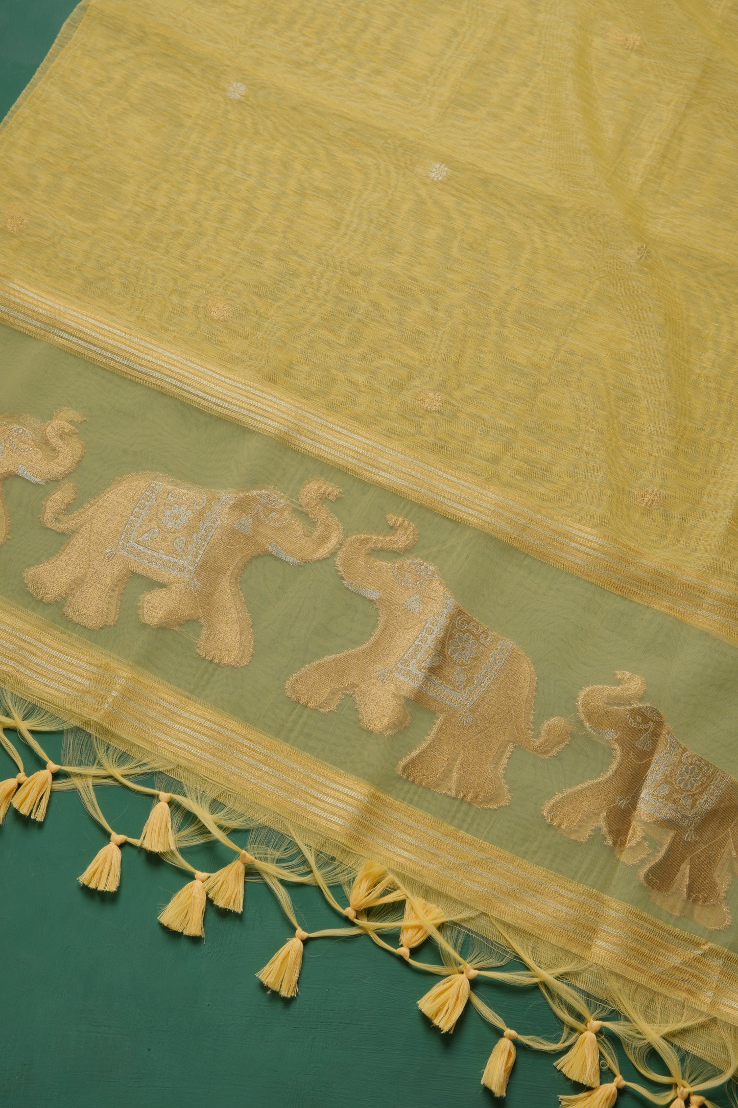 Pastel Threads Yellow Muga Silk Unstitched Suit Set