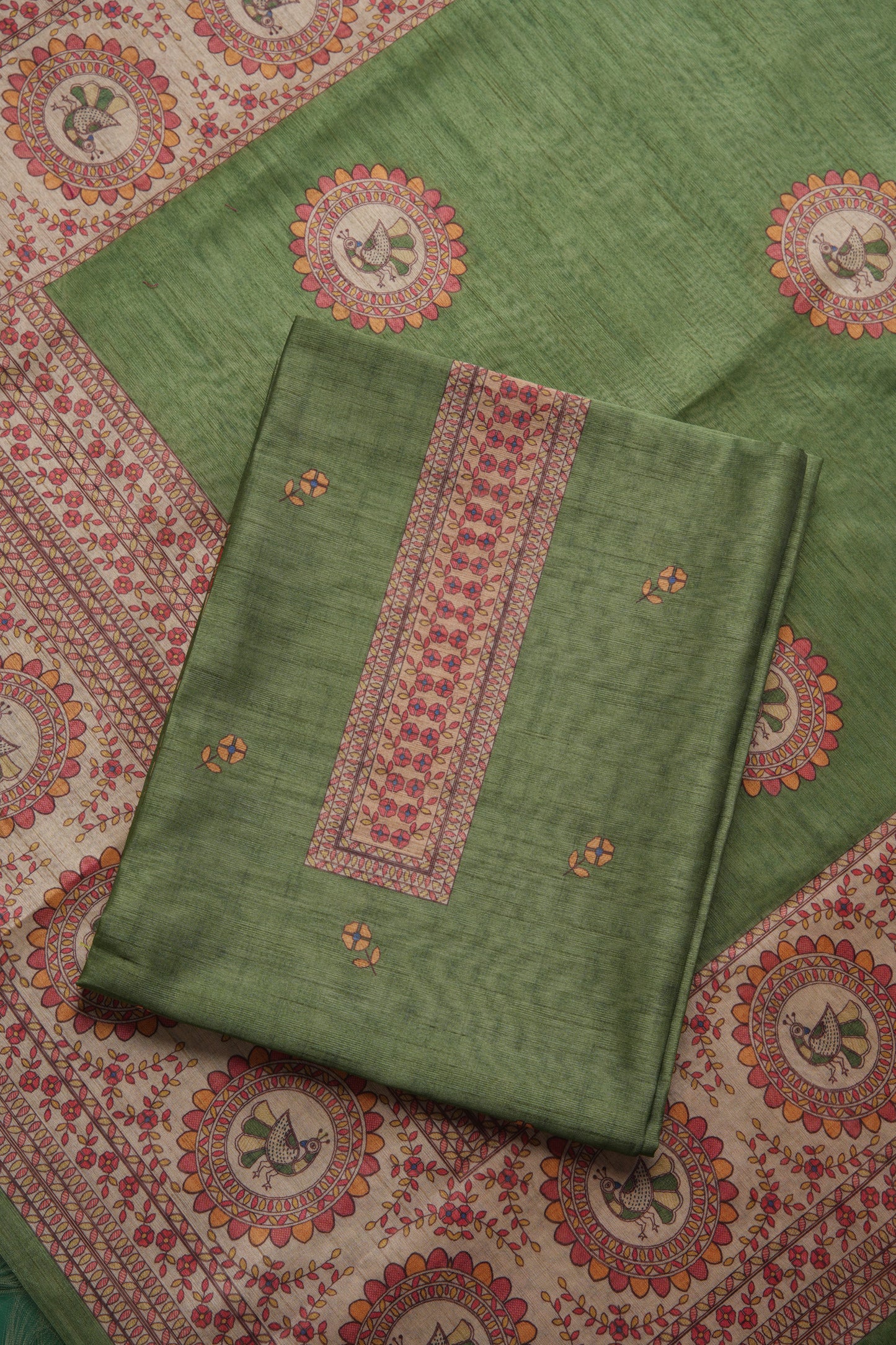 Casa Loom Green Tussar Unstitched Suit Set