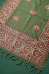Casa Loom Green Tussar Unstitched Suit Set